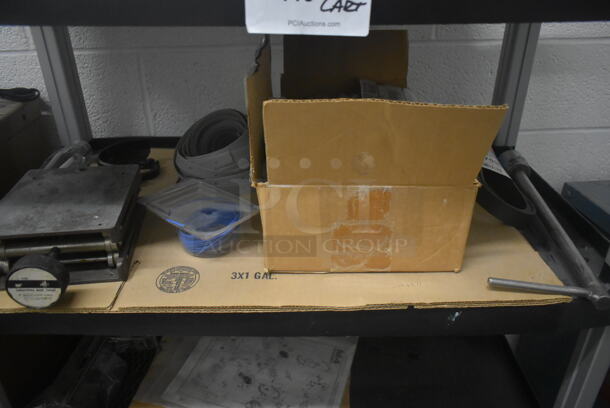 Black and Gray Poly 4 Tier Cart w/ Contents Including Milwaukee Red Hard Case and Metal Tins.  - Image 4 of 7