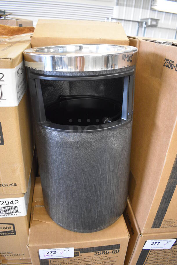 4 BRAND NEW IN BOX! Rubbermaid 2586-00 Black Metal Duramold Ash / Trash Smoking Urns. 11x11x19. 4 Times Your Bid!