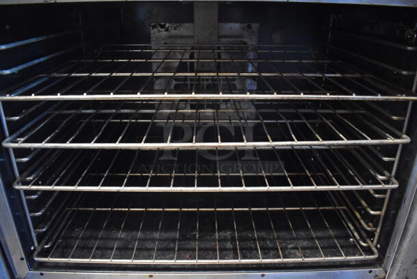 2 Vulcan Stainless Steel Commercial Natural Gas Powered Full Size Convection Oven w/ View Through Doors, Metal Oven Racks and Thermostatic Controls on Commercial Casters. 40x34x70. 2 Times Your Bid! - Image 6 of 7