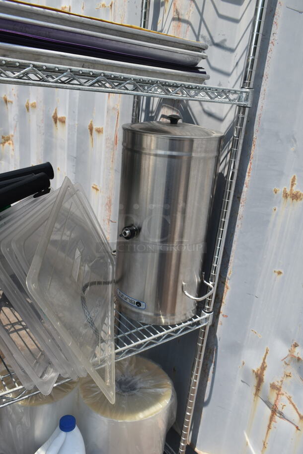 Chrome Finish 4 Tier Wire Shelving Unit w/ Contents Including Trays and Poly Bins on Commercial Casters. BUYER MUST DISMANTLE. PCI CANNOT DISMANTLE FOR SHIPPING. PLEASE CONSIDER FREIGHT CHARGES. - Image 5 of 5