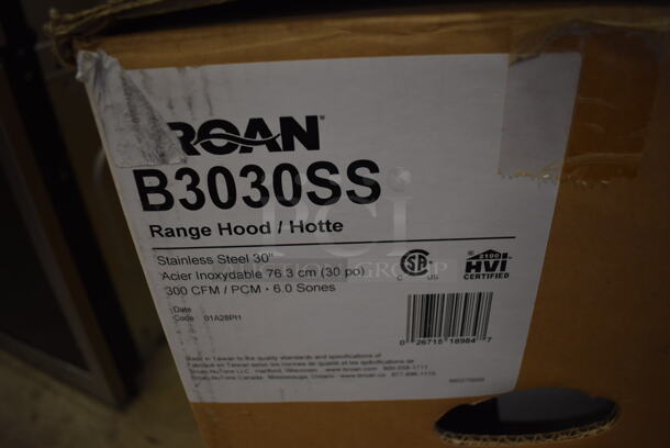 BRAND NEW SCRATCH AND DENT! Broan B3030SS Stainless Steel 30" Range Hood. Stock Picture Used For Gallery Picture.  - Image 4 of 8