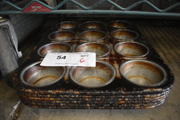 6 Metal 12 Cup Muffin Baking Pans. 10.5x14x1.5. 6 Times Your Bid!