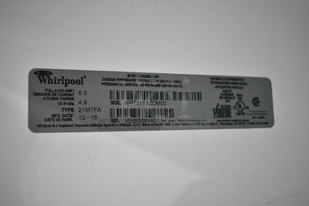 2016 Whirlpool WRT511SZDM00 Stainless Steel Cooler w/ Freezer. 115 Volts, 1 Phase. Tested and Working! - Image 9 of 9