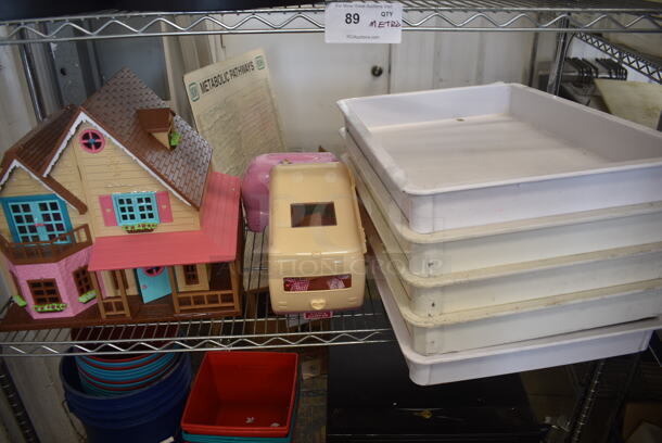 ALL ONE MONEY! Lot of Wall Clocks, Dollhouse And Camper, Cash Drawers, Dough Pans, Plastic Buckets, Cutting Board AND MORE! Does Not Include Metro Shelf. - Image 4 of 5