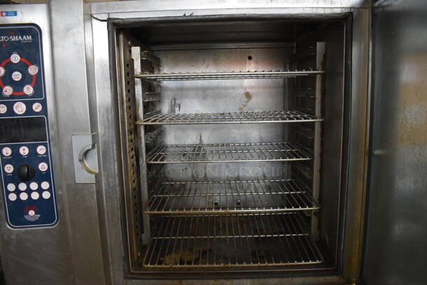 2012 Alto Shaam 10.10 ES Stainless Steel Commercial Natural Gas Powered Convection Oven w/ View Through Door on Metal Equipment Stand w/ Commercial Casters. 208-240 Volts, 3 Phase. 42x32x67 - Image 5 of 7