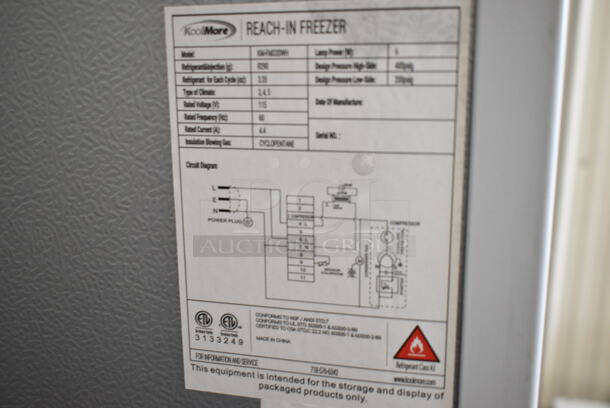 BRAND NEW SCRATCH AND DENT! KoolMore KM-FMD20WH Metal Single Door Reach In Freezer. 115 Volts, 1 Phase. Tested and Working! - Image 6 of 8