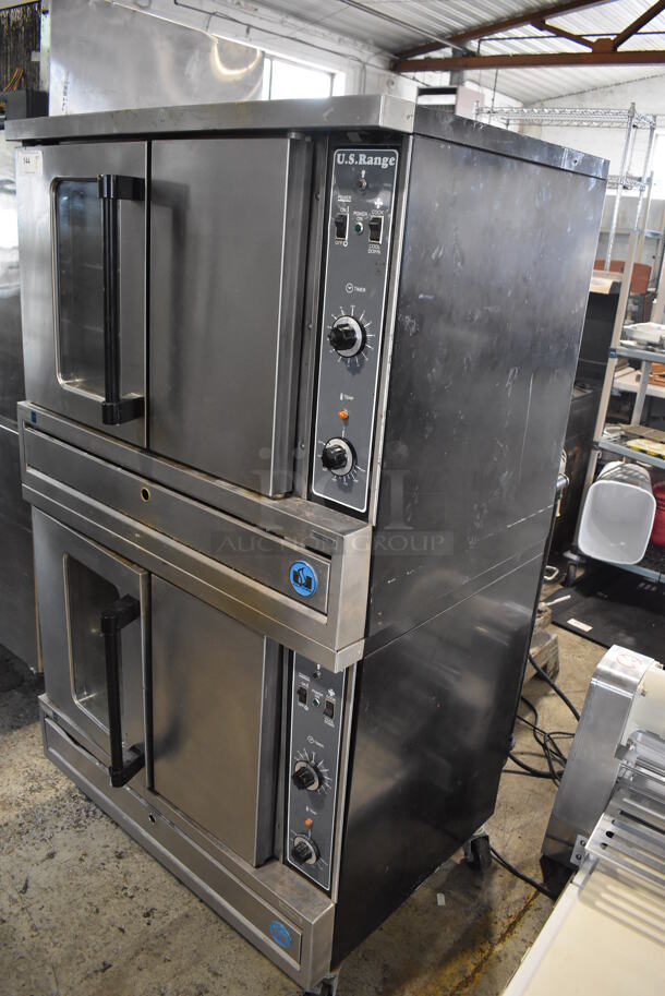 2 US Range CG-100 Stainless Steel Commercial Full Size Natural Gas Powered Convection Ovens w/ View Through Door, Solid Door, Metal Oven Racks and Thermostatic Controls on Commercial Casters. 80,000 BTU. 2 Times Your Bid! - Image 3 of 7