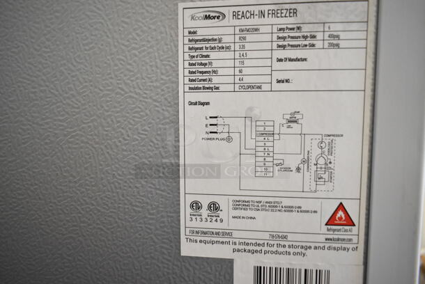 BRAND NEW SCRATCH AND DENT! KoolMore KM-FMD20WH Metal Single Door Reach In Freezer. 115 Volts, 1 Phase. Tested and Working! - Image 8 of 8