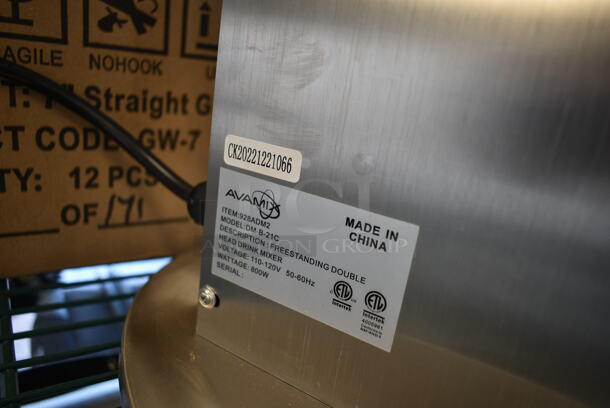 BRAND NEW SCRATCH AND DENT! Avantco DM-B-21C Stainless Steel Commercial Countertop 2 Head Milkshake Mixer w/ 2 Mixing Cups. 110-120 Volts, 1 Phase. Tested and Working! - Image 3 of 11