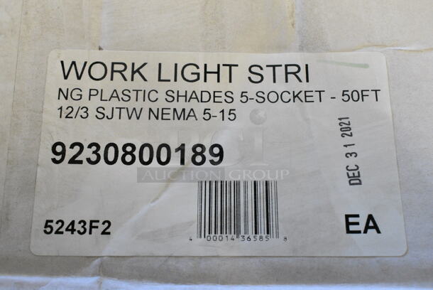 2 BRAND NEW SCRATCH AND DENT! 9230800189 Voltec 08-00189 U-Ground Work Light String with 5 Plastic Cages - 50' 12/3 Cord, 150W Bulb Rating. 2 Times Your Bid!  - Image 3 of 3