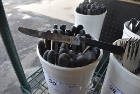 ALL ONE MONEY! Lot of Metal Serrated Knives in Poly Bin. 8.5"