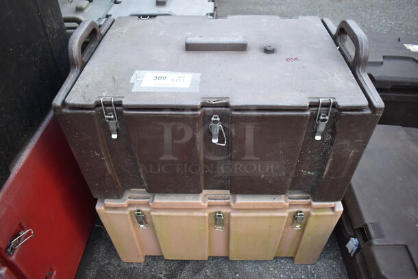 2 Poly Food Carrying Catering Case; Cambro 100MPC Brown and Cambro 100MPC Tan. 26.5x18x15. 2 Times Your Bid!