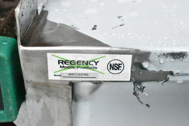 BRAND NEW SCRATCH AND DENT! Regency 600CT1627WD 16" x 27" Three Shelf 20 Gauge 430 Stainless Steel Utility Cart - Fully Welded - Image 7 of 7