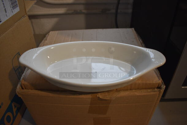 10 BRAND NEW IN BOX! White Ceramic Single Serving Casserole Dishes. 10x5.5x1.5. 10 Times Your Bid!