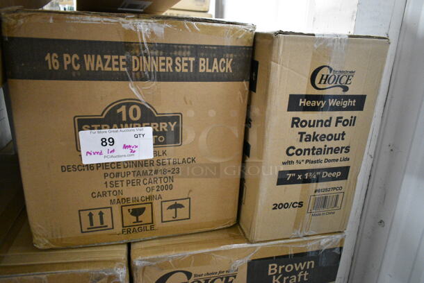 PALLET LOT of 30 BRAND NEW Boxes Including 3 Box 795PTOKFT1 Choice 4 5/8" x 3 1/2" x 2 1/2" Kraft Microwavable Folded Paper #1 Take-Out Container - 450/Case, 2 Choice Deli Container Lids, 280SHOOTNEON Choice 5 5/8" Neon Plastic Test Tube Shot / Shooter with Assorted Colors - 1000/Case, 164UMBAL06TC Umbrella, 612527PCO Choice 7" Round Standard Weight Foil Take-Out Pan with Dome Lid - 200/Case, Strawberry Street Dinner Set, 164IMBSS75CM Umbrella. 30 Times Your Bid!  - Image 4 of 12