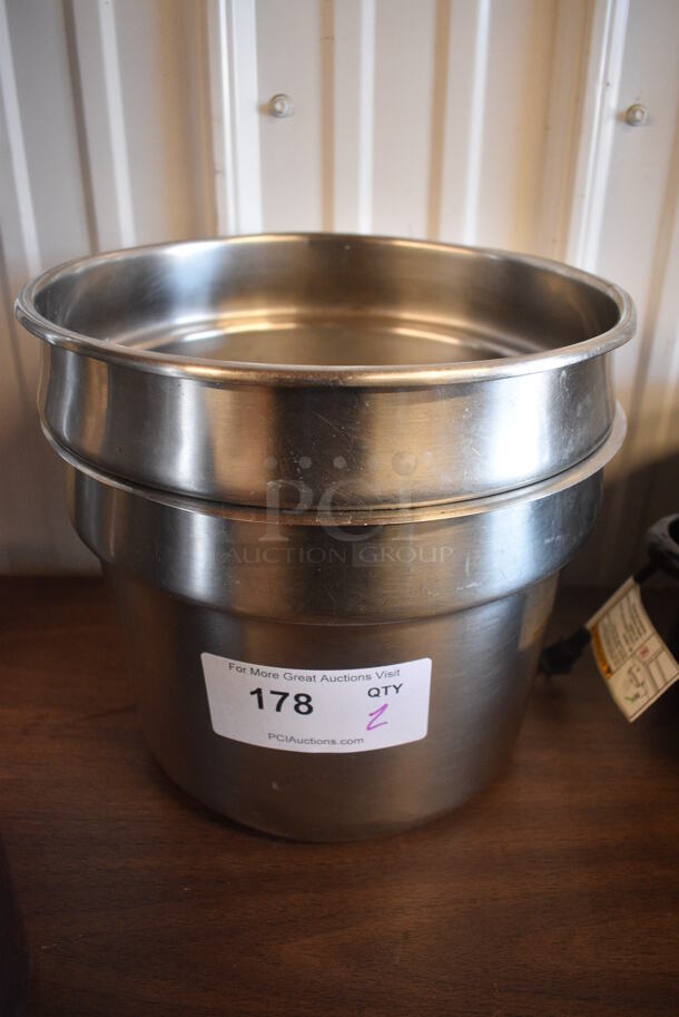 2 Stainless Steel Cylindrical Drop In Bins. 11x11x8.5. 2 Times Your Bid!