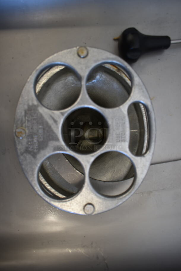 LATE MODEL! Hobart 4822 Stainless Steel Commercial Countertop Meat Grinder w/ Tray and Pusher. 120 Volts, 1 Phase. Tested and Working! - Image 4 of 5