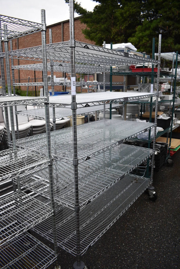 Metro Chrome Finish 5 Tier Shelving Unit on Commercial Casters. BUYER MUST DISMANTLE. PCI CANNOT DISMANTLE FOR SHIPPING. PLEASE CONSIDER FREIGHT CHARGES. 60x30x80 - Image 1 of 5