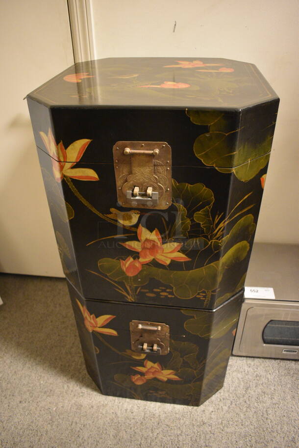 2 Japanese Style Decorative Trunks with Flower Mural. 2 Times Your Bid! - Image 1 of 4