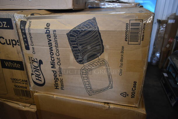 PALLET LOT of 13 BRAND NEW! Boxes Including 500TO993 Choice 9" x 9" x 3" Microwavable 1-Compartment Black / Clear Plastic Hinged Container - 100/Case, Solo Ultra Clear&#8482; 5C 5 oz. Clear PET Plastic Cold Cup - 2500/Case, 3 Box 612LOB15LBDC Choice 1.5 lb. Deep Oblong Foil Take-Out Container with Board Lid - 250/Case, 128HD12COMBO ChoiceHD 12 oz. Microwavable Translucent Plastic Deli Container and Lid Combo Pack - 240/Case, Dart Foam Hinged Lid Container. 13 Times Your Bid! - Image 2 of 6