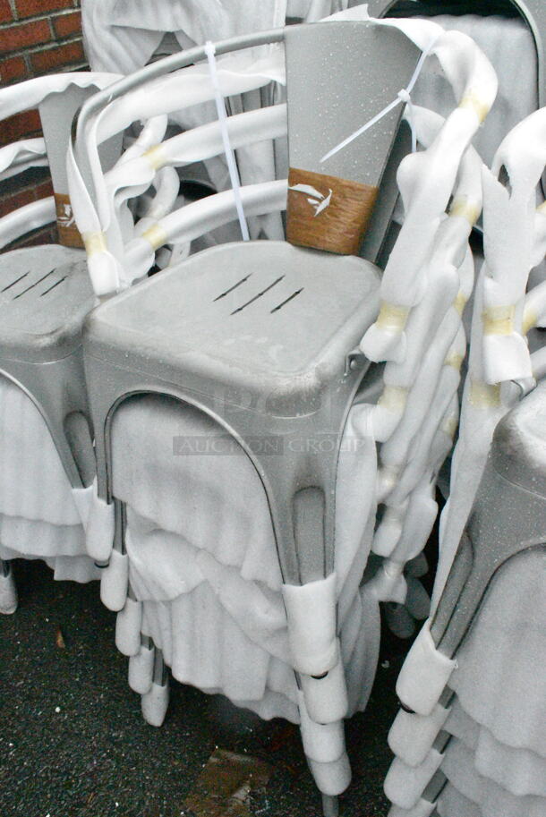 22 BRAND NEW SCRATCH AND DENT! Lancaster Table & Seating 164CMARMSLD Alloy Series Distressed Nickel Gray Outdoor Arm Chair. 22 Times Your Bid!  - Image 5 of 8
