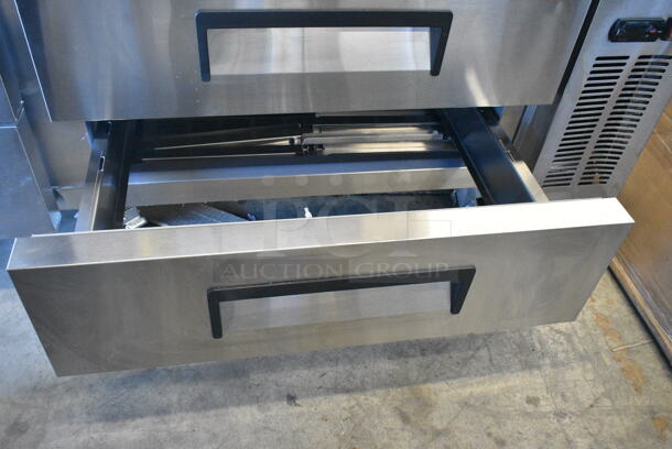 BRAND NEW SCRATCH AND DENT! 2023 Avantco 178CBE84HC Stainless Steel Commercial 4 Drawer Refrigerated Chef Base on Commercial Casters. 115 Volts, 1 Phase. Tested and Working! - Image 9 of 10
