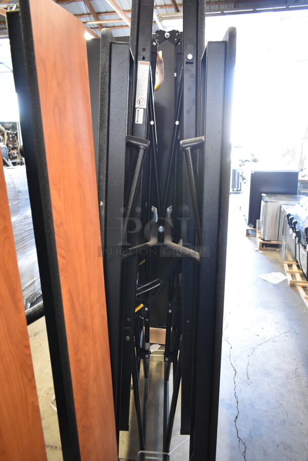 BRAND NEW SCRATCH AND DENT! Wood Pattern Folding Cafeteria Table on Commercial Casters. - Image 4 of 4