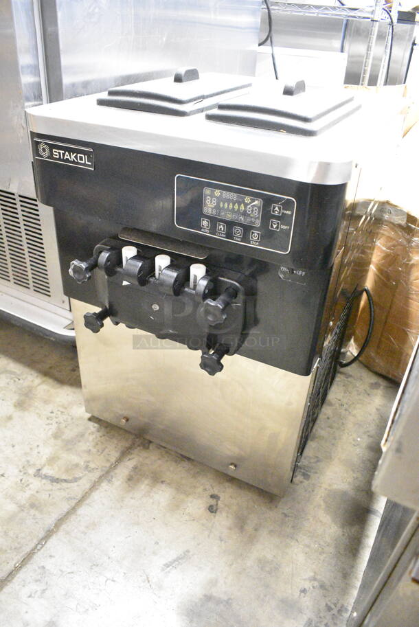 Stakol EP23791 Stainless Steel Commercial Countertop Air Cooled 2 Flavor w/ Twist Soft Serve Ice Cream Machine. 120 Volts, 1 Phase.  - Image 2 of 7