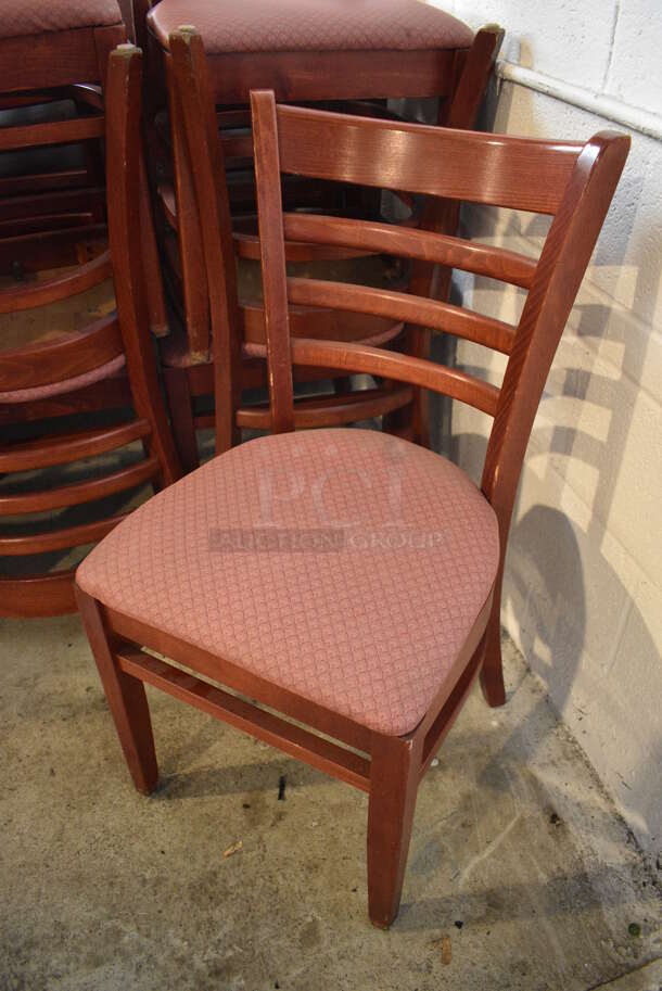 4 Wooden Dining Chairs w/ Red Patterned Seat Cushion. Stock Picture - Cosmetic Condition May Vary. 17x16x34. 4 Times Your Bid! - Image 2 of 4