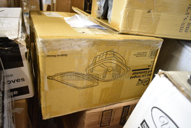 PALLET LOT of 26 BRAND NEW Boxes Including 375STM85BK GET STM-85-BK 8 1/2" Black Polypropylene Round Steamer Set - 12/Pack, 347TCL12 Choice 12 oz. Clear Disposable Plastic Tumbler - 500/Case, 127CH Choice 4 oz. Clear RPET Hinged Deli Container - 400/Case, 130HBKCUTFW Visions Individually Wrapped Black Heavy Weight Plastic Fork - 1000/Case, 999SP10BK Visions Florence 10" Square Black Plastic Plate, 50012W Choice 12 oz. White Poly Paper Hot Cup - 1000/Case, 128HDLDBULK ChoiceHD Microwavable Translucent Plastic Deli Container Lid - 480/Case, 129MCR50B Choice 48 oz. Black Round Microwavable Heavy Weight Container with Lid 9" - 150/Case, 95TO953WHTU Choice 9" x 5" x 3" White Take Out Lunch Box / Chicken Box with Tuck Top - 250/Case. 26 Times Your Bid!  - Image 2 of 12