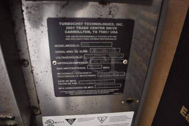 2017 Turbochef NGO Metal Commercial Countertop Electric Powered Rapid Cook Oven. 208/240 Volts, 1 Phase. 16x29x25 - Image 6 of 6