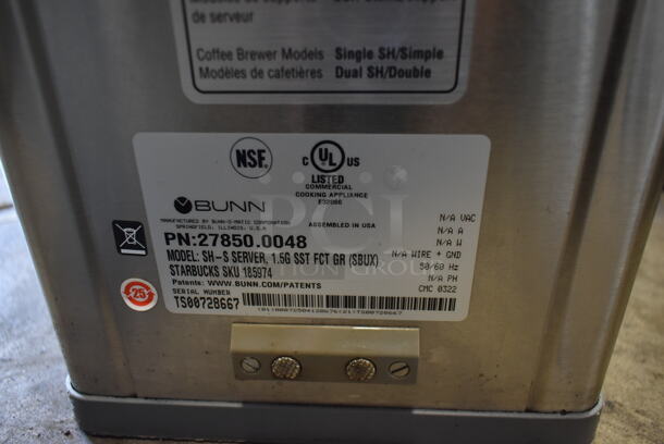 2015 Bunn DUAL SH DBC Stainless Steel Commercial Countertop Double Coffee Machine w/ Hot Water Dispenser, 2 Coffee Servers and 2 Metal Brew Baskets. 120/208 Volts, 1 Phase.  - Image 9 of 10