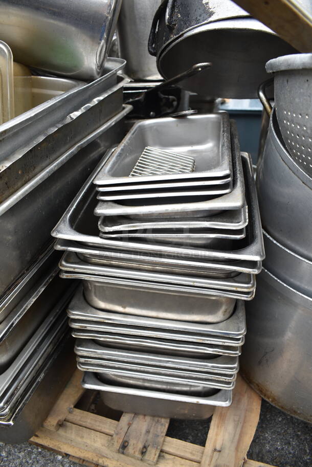 ALL ONE MONEY! PALLET LOT of Various Metal Items Including Drop In Bins, Stock Pots, Colander, Cylindrical Drop In Bins - Image 3 of 12
