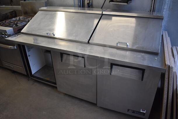 2013 True TSSU-72-30M-B-ST Stainless Steel Commercial Sandwich Salad Prep Table Bain Marie Mega Top on Commercial Casters. Missing Door. 115 Volts, 1 Phase. 72x35x44. Tested and Powers On But Does Not Get Cold - Image 1 of 8