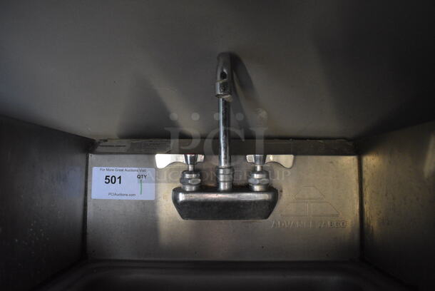 Stainless Steel Commercial Single Bay Wall Mount Sink w/ Faucet, Handles and Side Splash Guards. 17x16x24 - Image 2 of 4