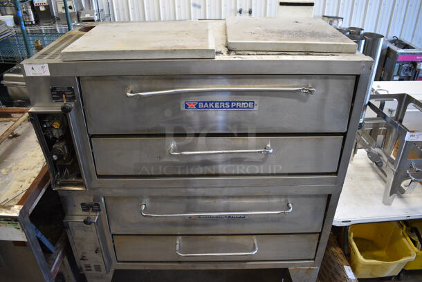 2 2014 Baker's Pride Model 3151 Stainless Steel Commercial Natural Gas Powered Single Deck Pizza Ovens w/ Cooking Stones on Commercial Casters. 57x33.5x67. 2 Times Your Bid!