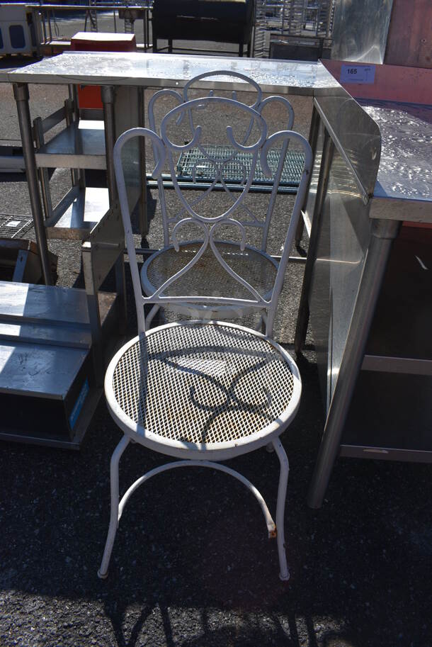 2 White Metal Mesh Patio Chairs. 17x17x73. 2 Times Your Bid!