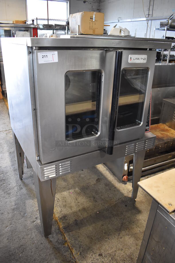 LATE MODEL! Garland Master 200 Stainless Steel Commercial Natural Gas Powered Full Size Convection Oven w/ View Through Doors, Gas Hose and Thermostatic Controls on Metal Legs. 38x44x59.5