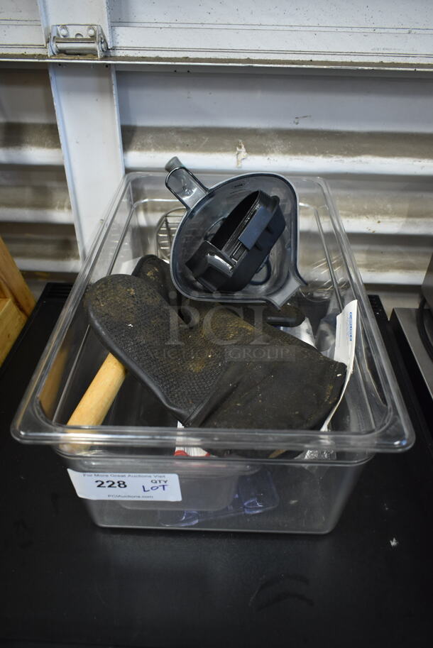 ALL ONE MONEY! Lot of Various Items Including Oven Mitt and Utensils in Clear Poly Full Size Drop In Bin - Image 1 of 3