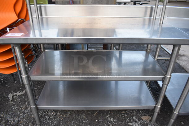 Stainless Steel Commercial Table w/ Back Splash, Over Shelf and 2 Metal Under Shelves. 48x24x53 - Image 3 of 4