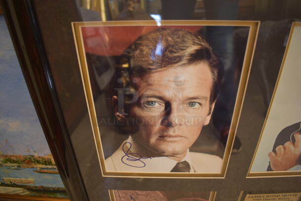 Framed Collage of 5 Autographed James Bonds Actors Including Sean Connery, Roger Moore, Timothy Dalton, Pierce Brosnan, and George Lazenby. Certificate of Authenticity is Attached To Back of Frame. - Image 3 of 9