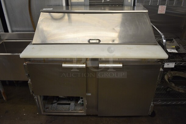 Leader Model LM48 S/C Stainless Steel Commercial Sandwich Salad Prep Table Bain Marie Mega Top W/ Poly Coated Rack on Commercial Casters. 115 Volts, 1 Phase. 48x32x45. Tested and Working!