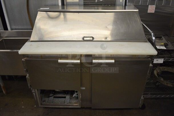Leader Model LM48 S/C Stainless Steel Commercial Sandwich Salad Prep Table Bain Marie Mega Top W/ Poly Coated Rack on Commercial Casters. 115 Volts, 1 Phase. 48x32x45. Tested and Working! - Image 1 of 8