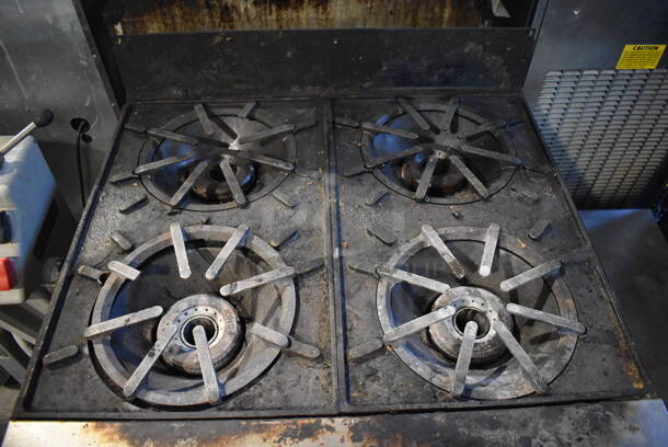 Vulcan GH45 Stainless Steel Commercial Propane Gas Powered 4 Burner Range w/ Oven on Commercial Casters. 50,000 BTU. 36x38x43 - Image 2 of 7
