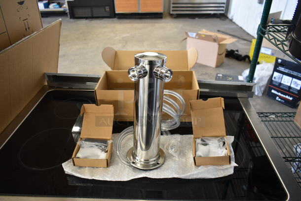 BRAND NEW SCRATCH AND DENT! Talos 1042204-00 Stainless Steel Commercial 2 Tap Beer Tower. Stock Picture - Cosmetic Condition May Vary. 