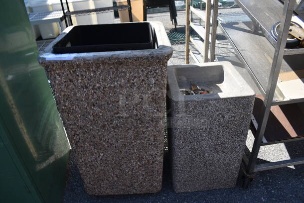 2 Various Stone Items; Trash Can and Ash Tray. 19x19x33, 14x14x24. 2 Times Your Bid!