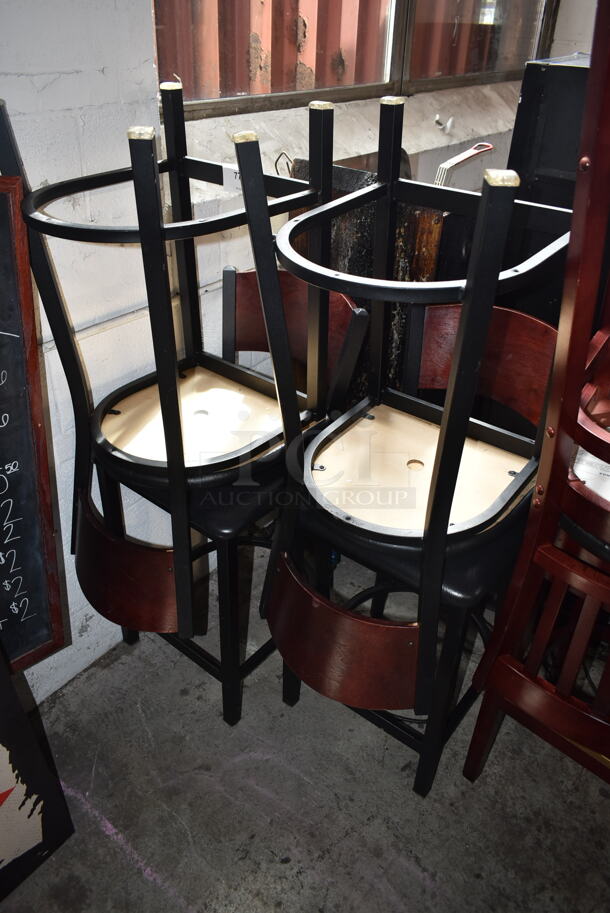 4 Wooden Bar Height Chairs w/ Black Seat Cushion. 4 Times Your Bid! - Image 2 of 4