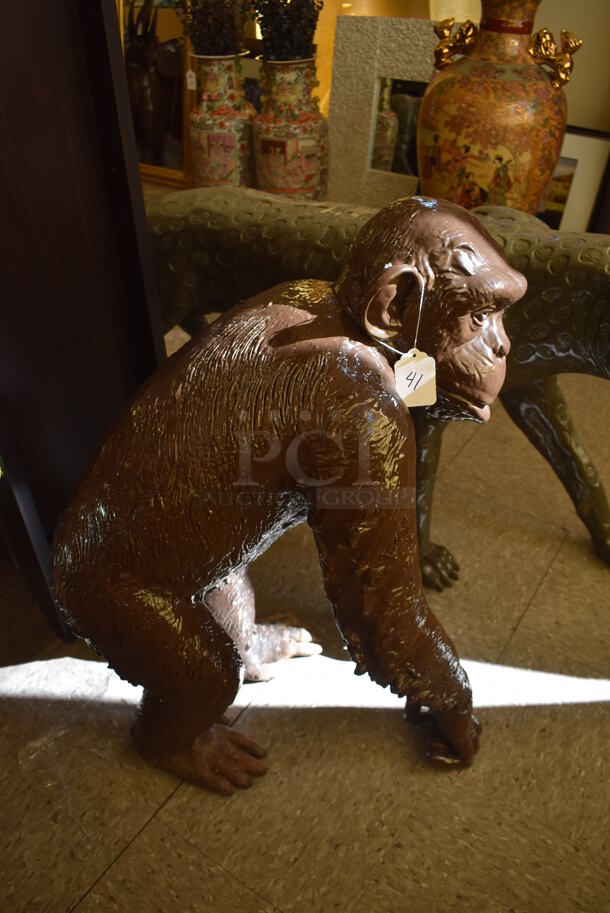 WOW! Bronze Painted Brown Bonobo Ape Statue. - Image 5 of 7