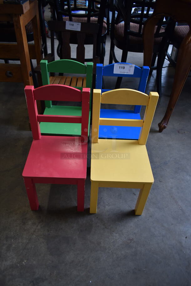 4 Wooden Children Chairs; Red, Yellow, Blue and Green. 4 Times Your Bid!