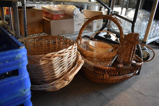 ALL ONE MONEY! Lot of Various Items Under Tabletop Including Baskets, Glasses and Poly Bin - Image 9 of 12